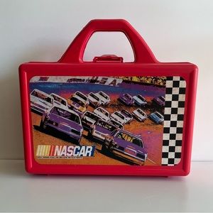 Vintage NASCAR Pencil Case Checker Flag Race Car Plastic Box